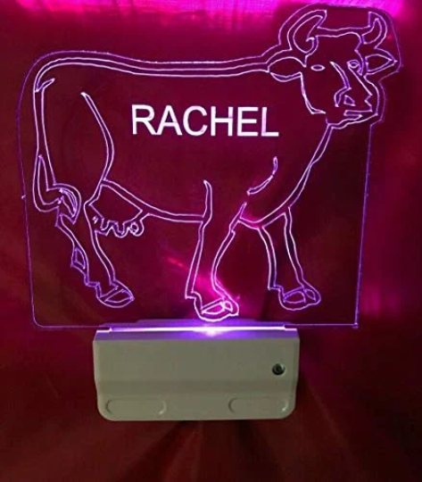 Cow Cattle Farm Night Light Multi Color Personalized LED Wall Plug-in Cool Touch Smart Dusk to Dawn Sensor, Bedroom, Hallway, Super Cool