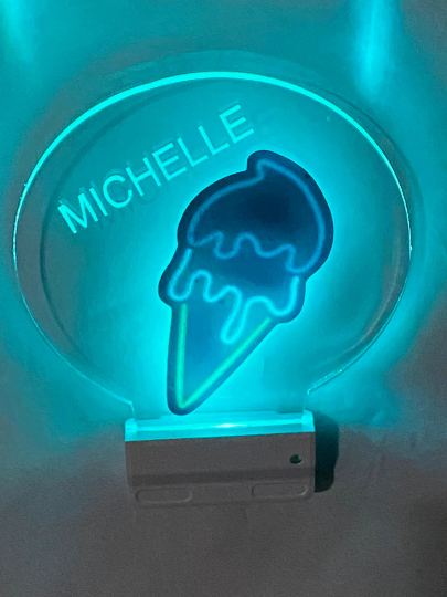 Ice Cream Night Light Multi Color Personalized LED Room Wall Plug-in Cool-Touch Smart and Dusk to Dawn Sensor Bedroom Hallway Bathroom, Cool