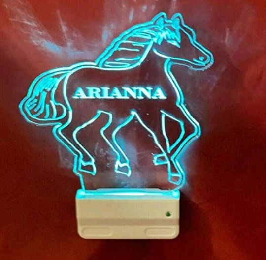 Horse Night Light Multi Color Personalized LED Wall Plug-in Cool-Touch Smart Dusk to Dawn Sensor Kids Children's Bedroom Hallway, Super Cool