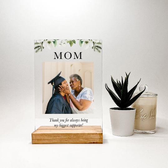 Custom Flower Design Mothers Day Gift Personalized Photo with Wood Stand