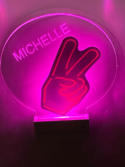 Hand Peace Sign Night Light Multi Color Personalized LED Room Wall Plug-in Cool-Touch Smart and Dusk to Dawn Sensor Bedroom Hallway Bathroom