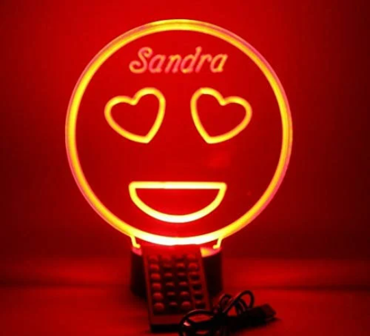 Smiley Face Heart Eye Emoji LED Tabletop Night Light Tamp, 16 Color options with Remote
