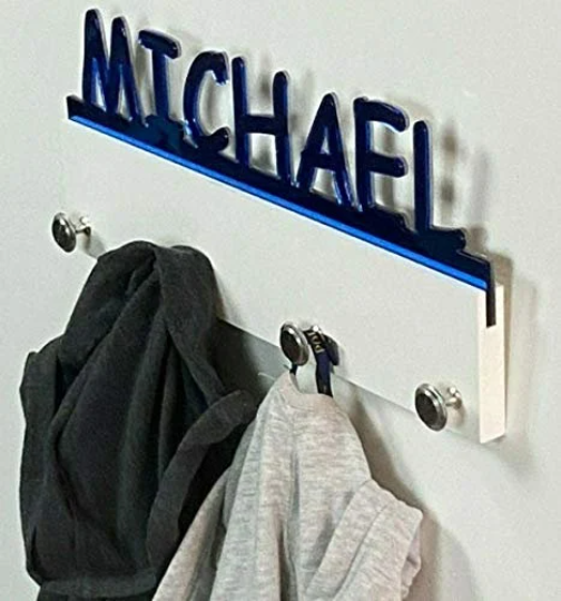 Custom Personalized Coat Hook Rack Holder Hanger Handmade Wall Organizer, Made to Order With Your Name, Storage Space For Your Living Space