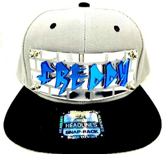Custom Gray Hat Black Brim Snapback Hat, Laser Cut Letters