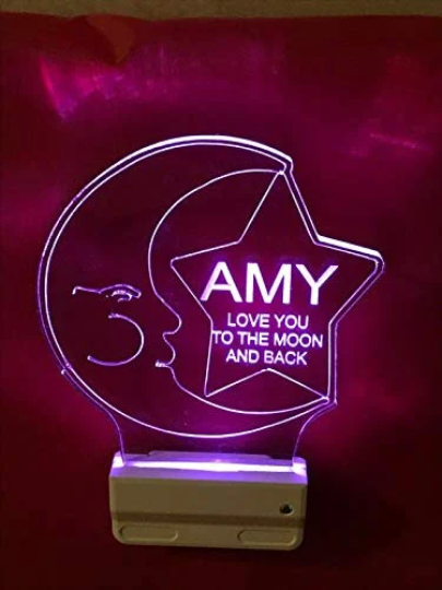 Moon and Star Night Light Multi Color Personalized LED Wall Plug-in, Cool-Touch Smart Dusk Dawn Sensor, Bedroom Hallway Bathroom, Super Cool