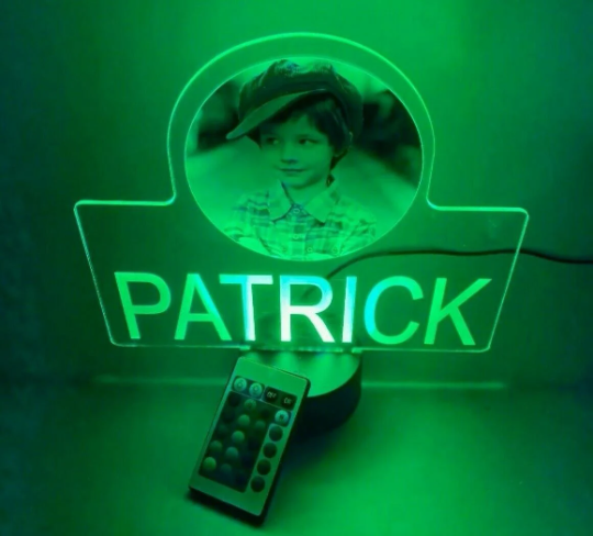 Your Custom Picture Photo Printed on Premium Clear Acrylic Night Light Table Lamp LED Personalized Free Engraved Name With Remote, 16 Colors
