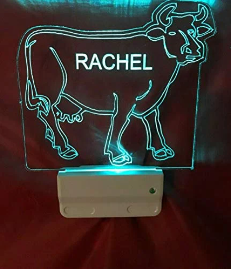 Cow Cattle Farm Night Light Multi Color Personalized LED Wall Plug-in Cool Touch Smart Dusk to Dawn Sensor, Bedroom, Hallway, Super Cool