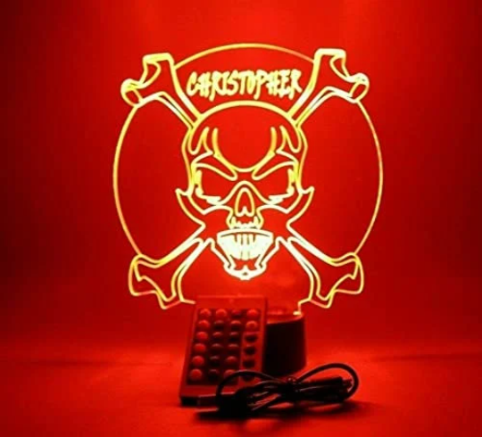 Skull Head Crossbones LED Tabletop Night Light Up Lamp 16 Color Options with Remote
