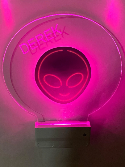 Happy Alien Neon Night Light Multi Color Personalized LED Room Wall Plug-in Cool-Touch Smart With Dusk Dawn Sensor, Bedroom Hallway Bathroom