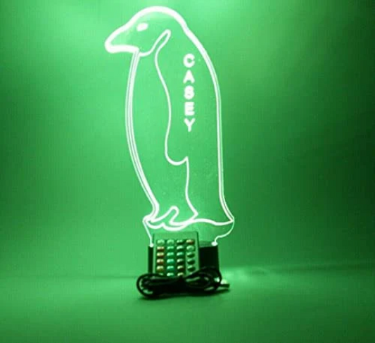 Penguin Aquatic Flightless Seabirds Night Light Up Table Desk Lamp LED Personalized Free Engraved Custom Name, Remote 16 Colors, Great Gift