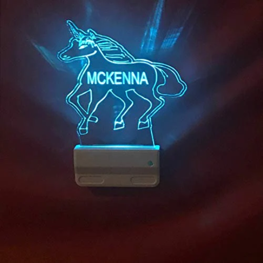 Unicorn Night Light Multi Color Personalized LED Room Wall Plug-in Cool-Touch Smart Dusk to Dawn Sensor, Bedroom Hallway Bathroom Super Cool