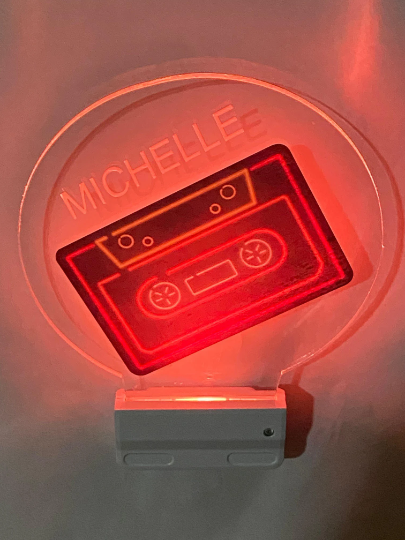 Music Cassette Night Light Multi Color Personalized LED Room Wall Plug-in Cool-Touch Smart Dusk to Dawn Sensor