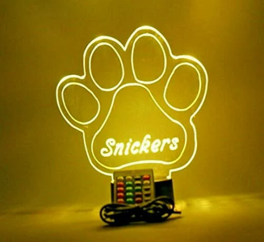 Paw Print LED Tabletop Nightlight Up Lamp, 16 Color Changing Options with Remote