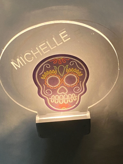 Sugar Skull Night Light Multi Color Personalized LED Room Wall Plug-in Cool-Touch Smart Dusk to Dawn Sensor, Bedroom Hallway, Bathroom, Cool