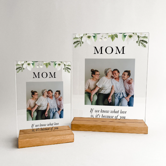 Custom Flower Design Mothers Day Gift Personalized Photo with Wood Stand