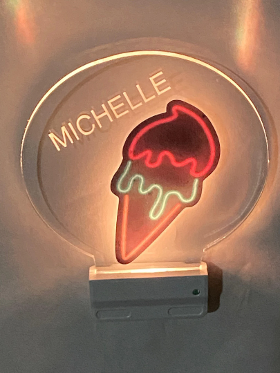 Ice Cream Night Light Multi Color Personalized LED Room Wall Plug-in Cool-Touch Smart and Dusk to Dawn Sensor Bedroom Hallway Bathroom, Cool