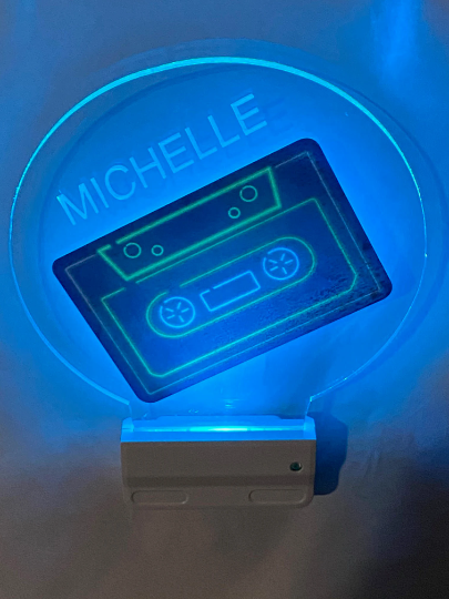 Music Cassette Night Light Multi Color Personalized LED Room Wall Plug-in Cool-Touch Smart Dusk to Dawn Sensor