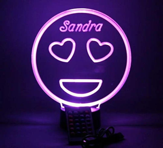 Smiley Face Heart Eye Emoji LED Tabletop Night Light Tamp, 16 Color options with Remote