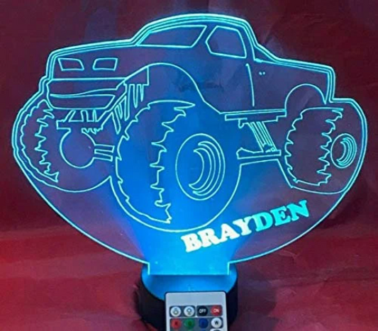Monster Truck LED Tabletop Nightlight Up Lamp, 16 Color Changing Options with Remote