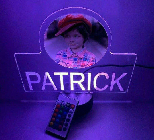 Your Custom Picture Photo Printed on Premium Clear Acrylic Night Light Table Lamp LED Personalized Free Engraved Name With Remote, 16 Colors