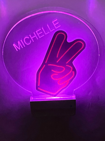 Hand Peace Sign Night Light Multi Color Personalized LED Room Wall Plug-in Cool-Touch Smart and Dusk to Dawn Sensor Bedroom Hallway Bathroom