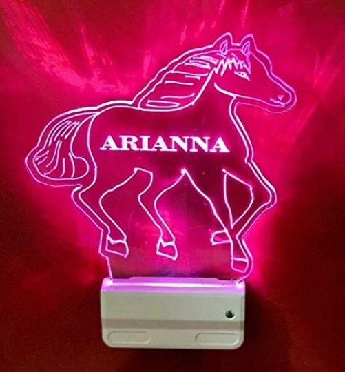 Horse Night Light Multi Color Personalized LED Wall Plug-in Cool-Touch Smart Dusk to Dawn Sensor Kids Children's Bedroom Hallway, Super Cool