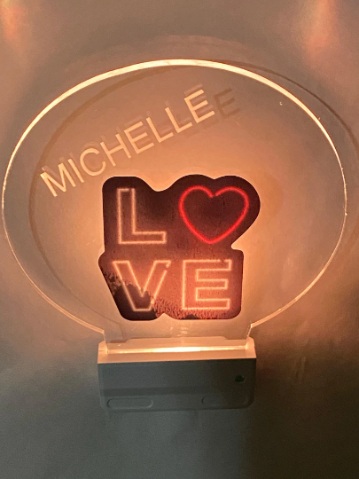 Love Night Light Multi Color Personalized LED Room Wall Plug-in Cool-Touch Smart Dusk to Dawn Sensor, Bedroom, Hallway, Bathroom, Super Cool