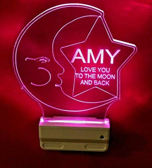 Moon and Star Night Light Multi Color Personalized LED Wall Plug-in, Cool-Touch Smart Dusk Dawn Sensor, Bedroom Hallway Bathroom, Super Cool