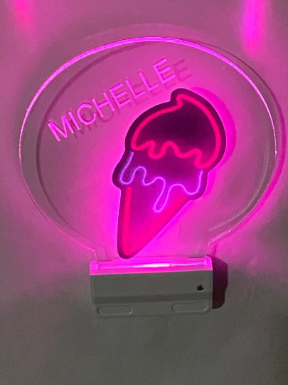 Ice Cream Night Light Multi Color Personalized LED Room Wall Plug-in Cool-Touch Smart and Dusk to Dawn Sensor Bedroom Hallway Bathroom, Cool