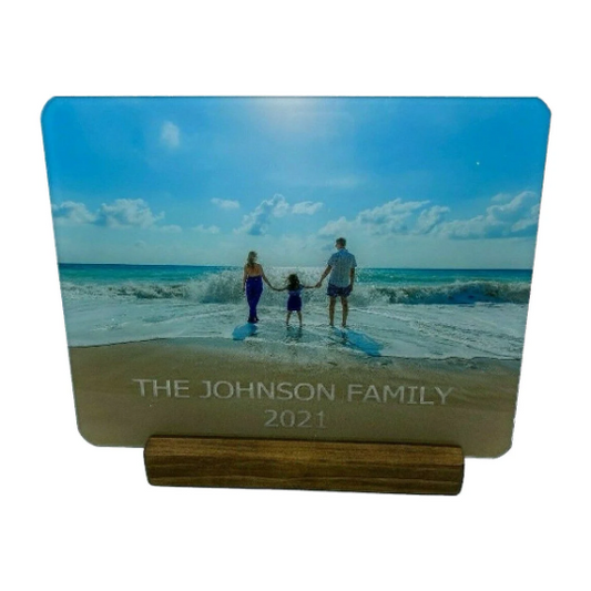 Custom Free Standing Picture Photo Frame Table Desk Stand Elegant Wood Base Display With Your Photo UV Printed