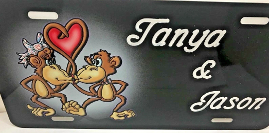 Custom Engraved Monkey Couple Kissing License Vanity Plate