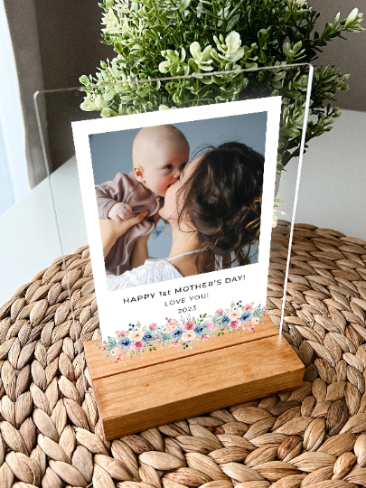 Custom Mothers Day Gift Personalized Photo with Wood Stand
